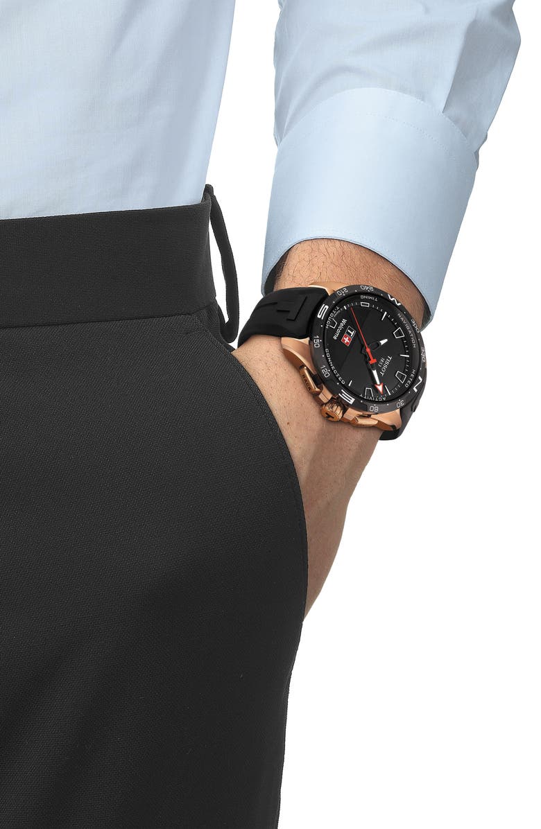 Tissot T-Touch Connect Solar Smart Silicone Strap Watch, 47.5mm, Alternate, color, Rose Gold