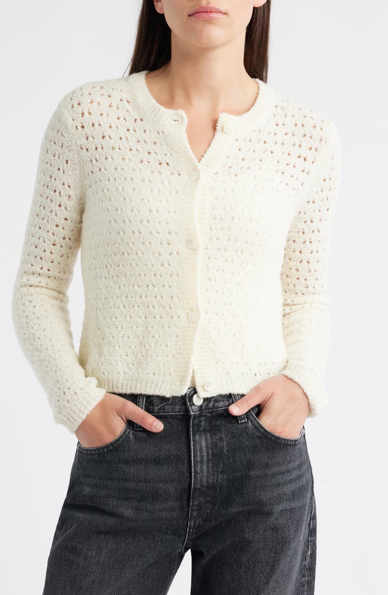 FRAME The Chenille Open Stitch Cardigan, Alternate, color, Cream