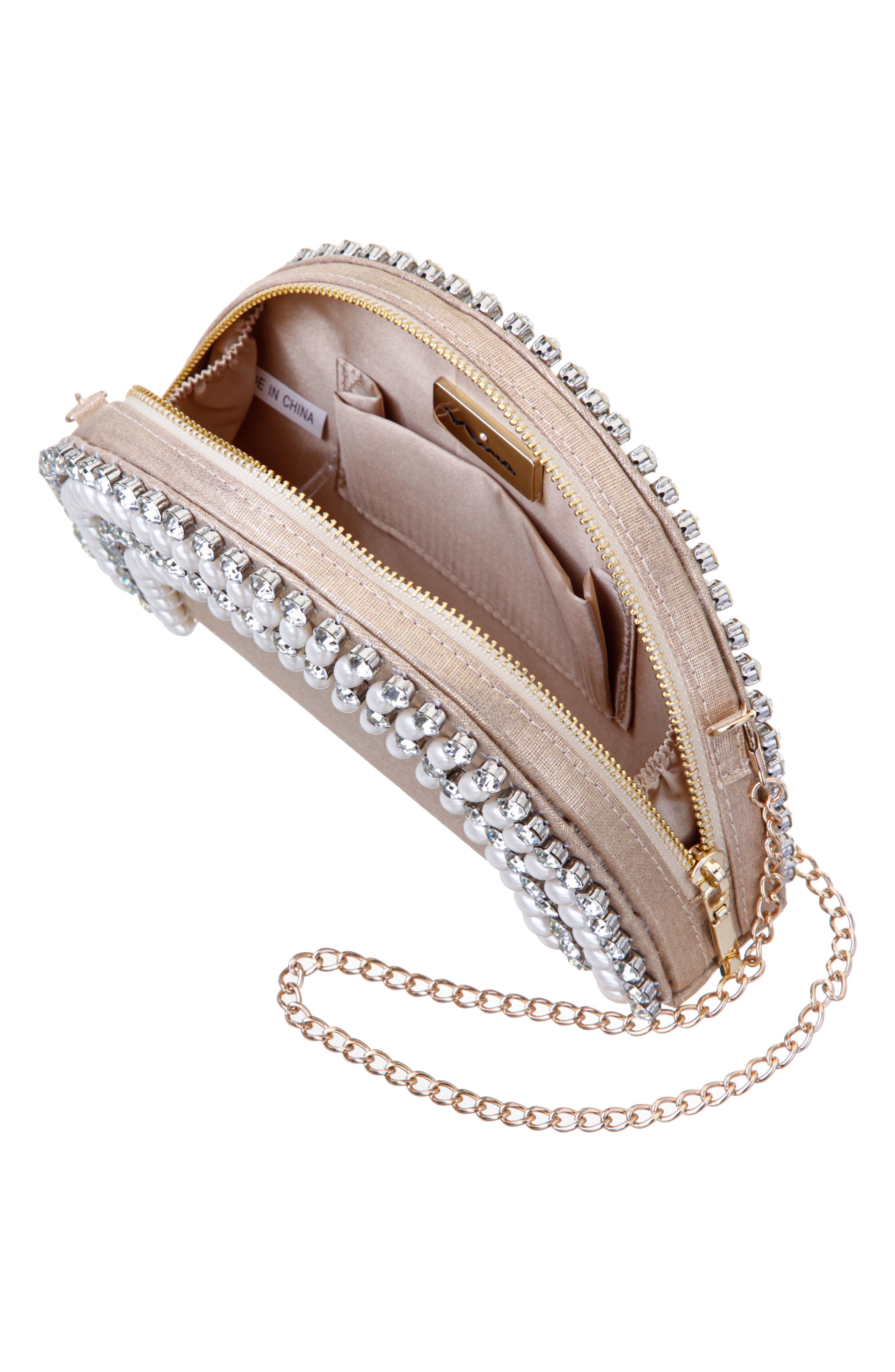 Nina Half Moon Embellished Crossbody Clutch, Alternate, color, 