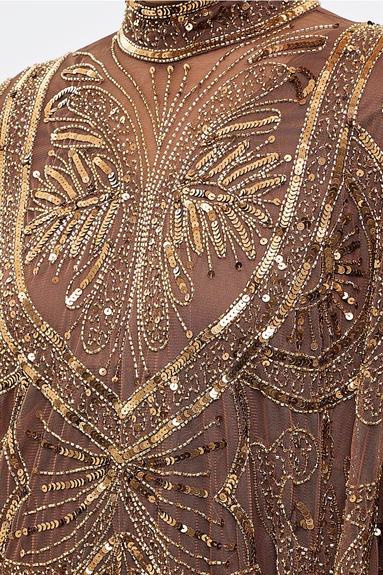 Embellished Sequins Gown, Alternate, color, CHOCOLATE