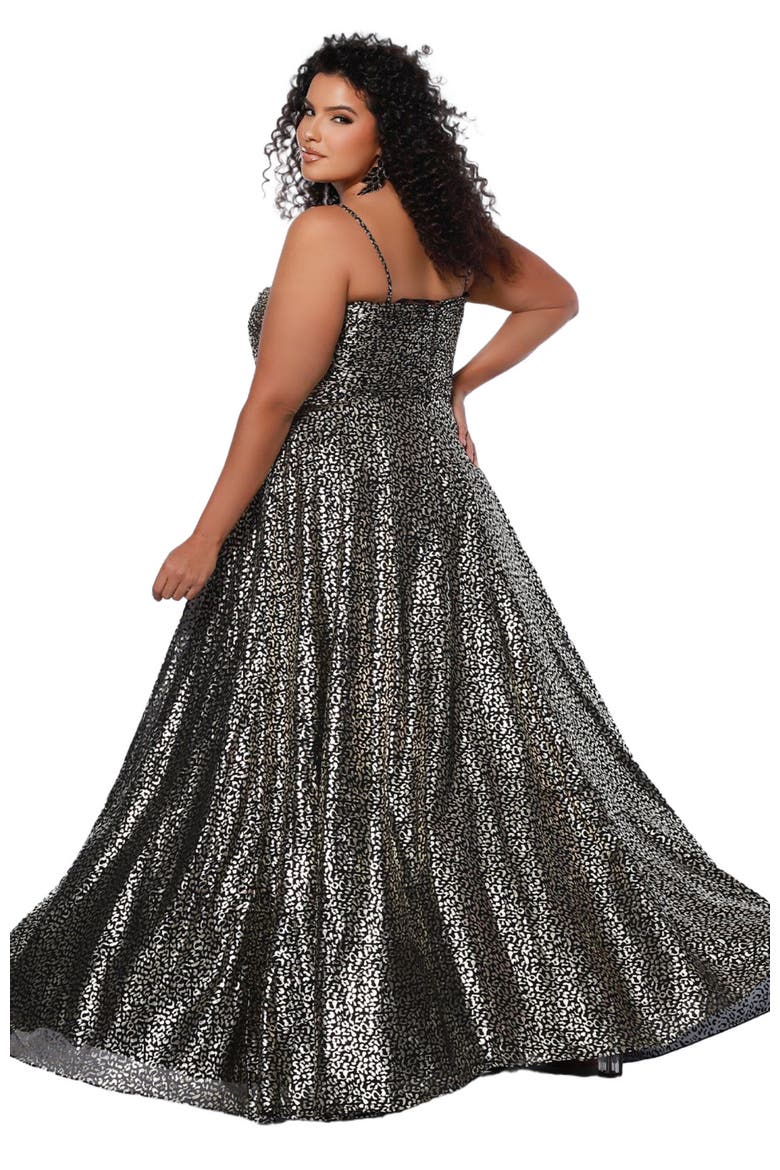 Animal Print Spaghetti Strap Plus Size A-Line Gown, Alternate, color, Animal Print