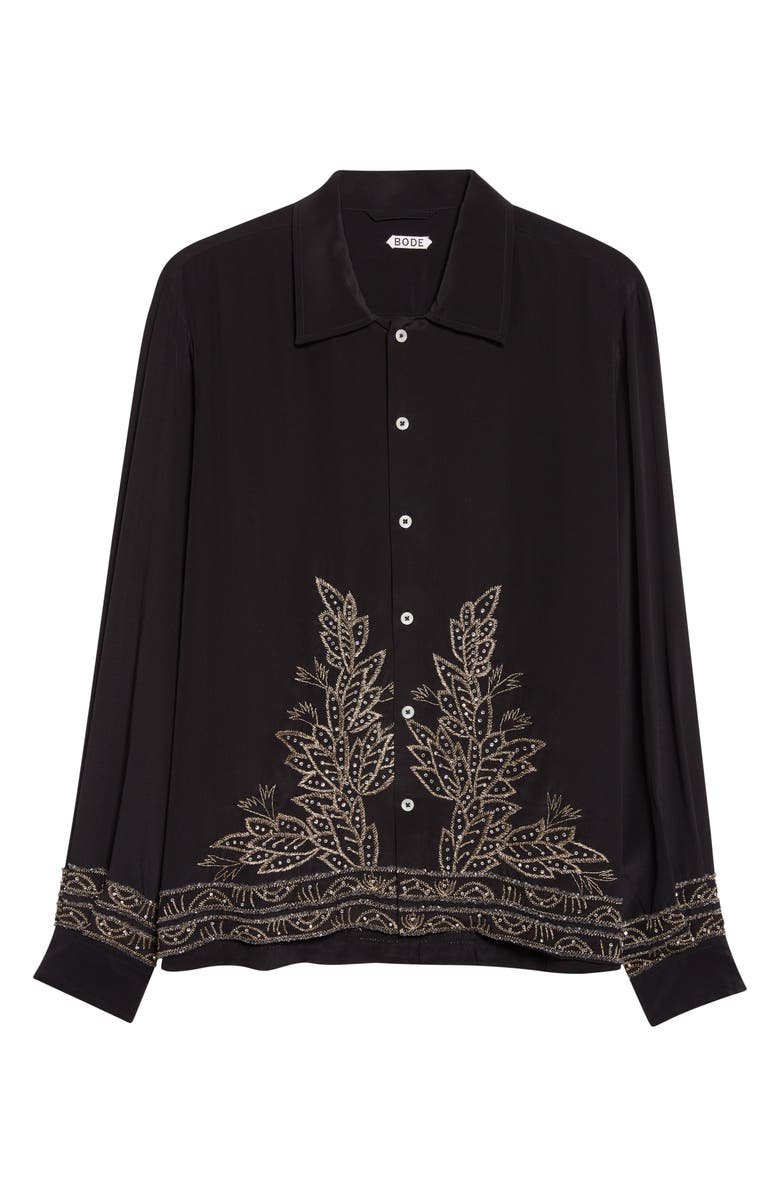 Bode Beaded Epoque Silk Button-Up Shirt, Alternate, color, Black
