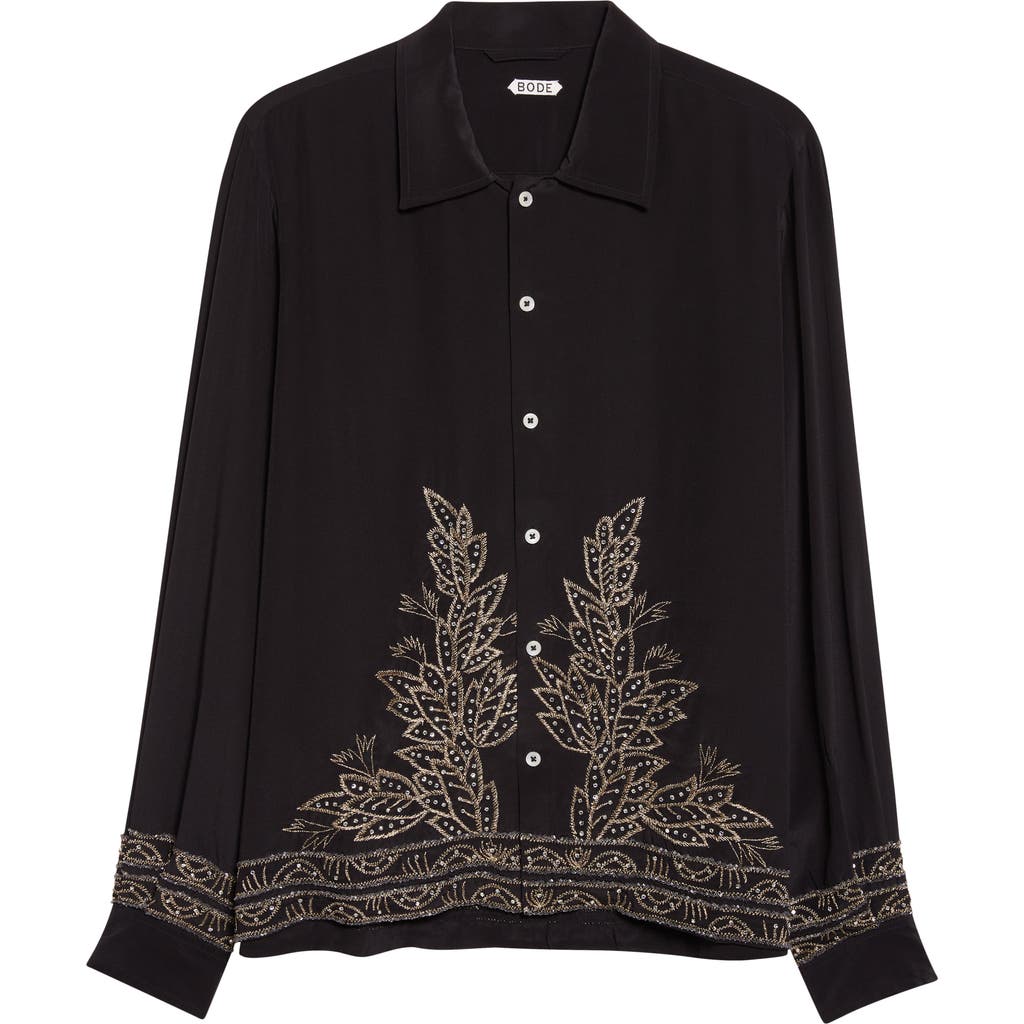 Bode Beaded Epoque Silk Button-up Shirt In Black