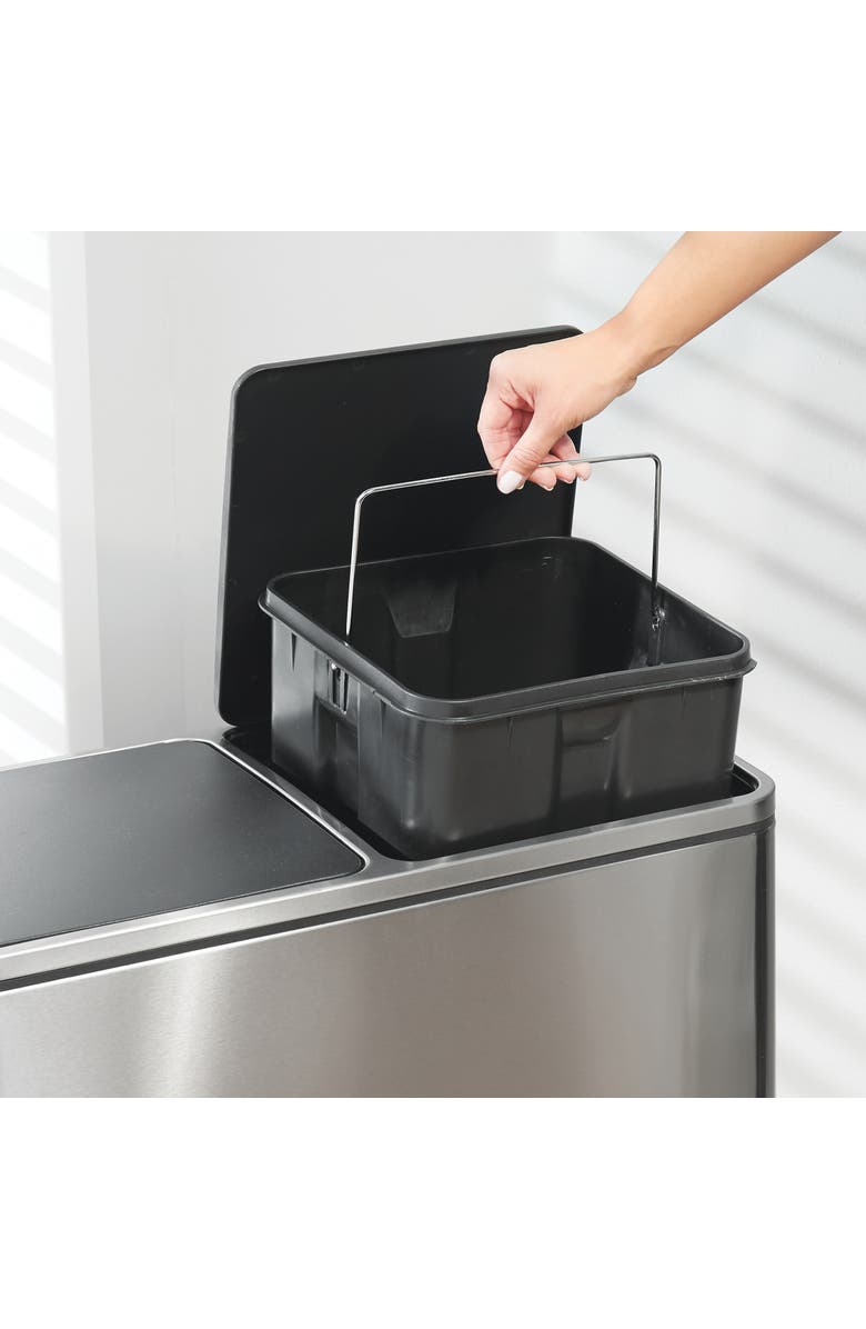 mDesign Metal Steel 60L Large Dual Compartment Step Trash Can - Brushed Chrome, Alternate, color, Silver
