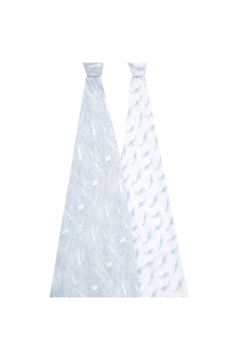 Assorted 2-Pack Organic Cotton Muslin Swaddling Cloths, Alternate, color, OCEANIC BLUE