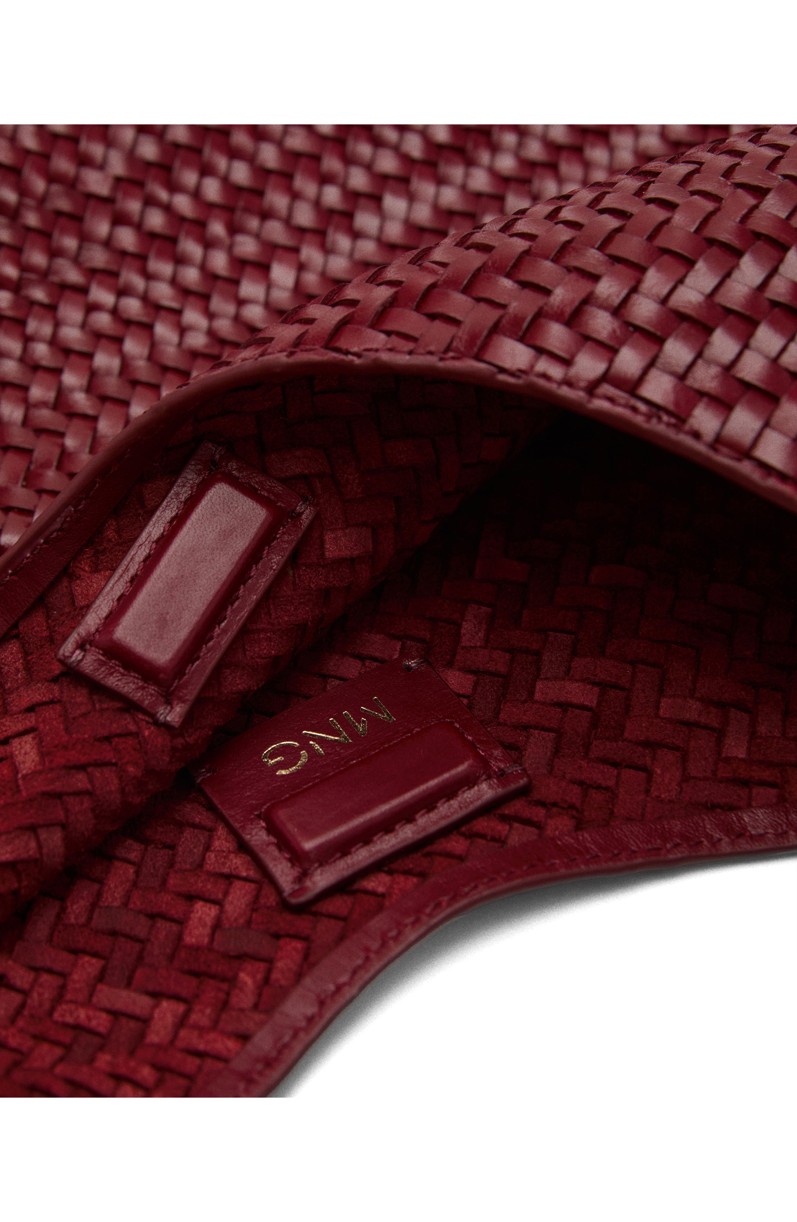 MANGO Braided Leather Shoulder Bag, Alternate, color, Burgundy