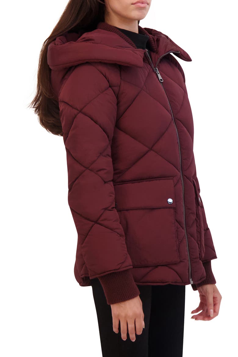 Diamond Quilted Hooded Jacket, Alternate, color, WINE