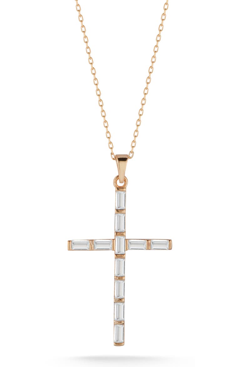 Cubic Zirconia Cross Pendant Necklace, Main, color, ROSE GOLD