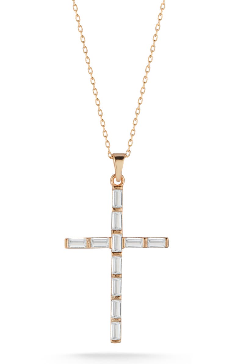 GLAZE JEWELRY Cubic Zirconia Cross Pendant Necklace, Main, color, Rose Gold