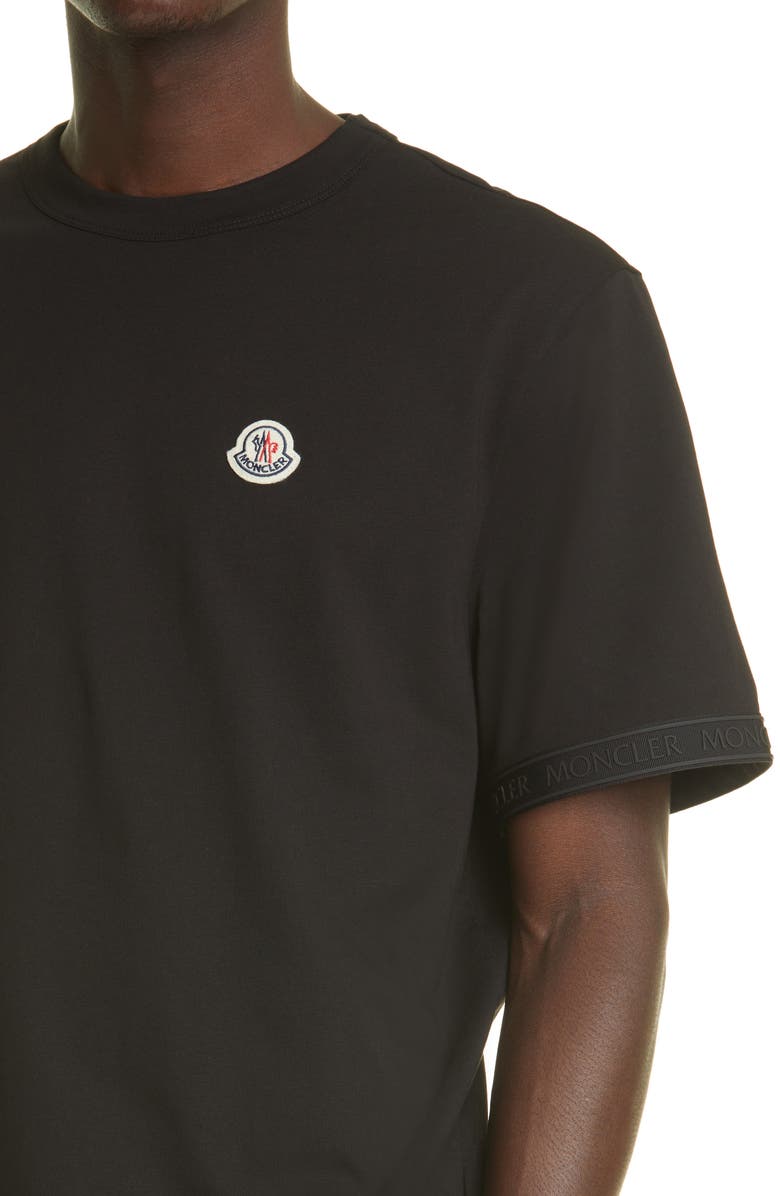 Moncler Logo Patch Taped Sleeve Cotton T-Shirt, Alternate, color, 