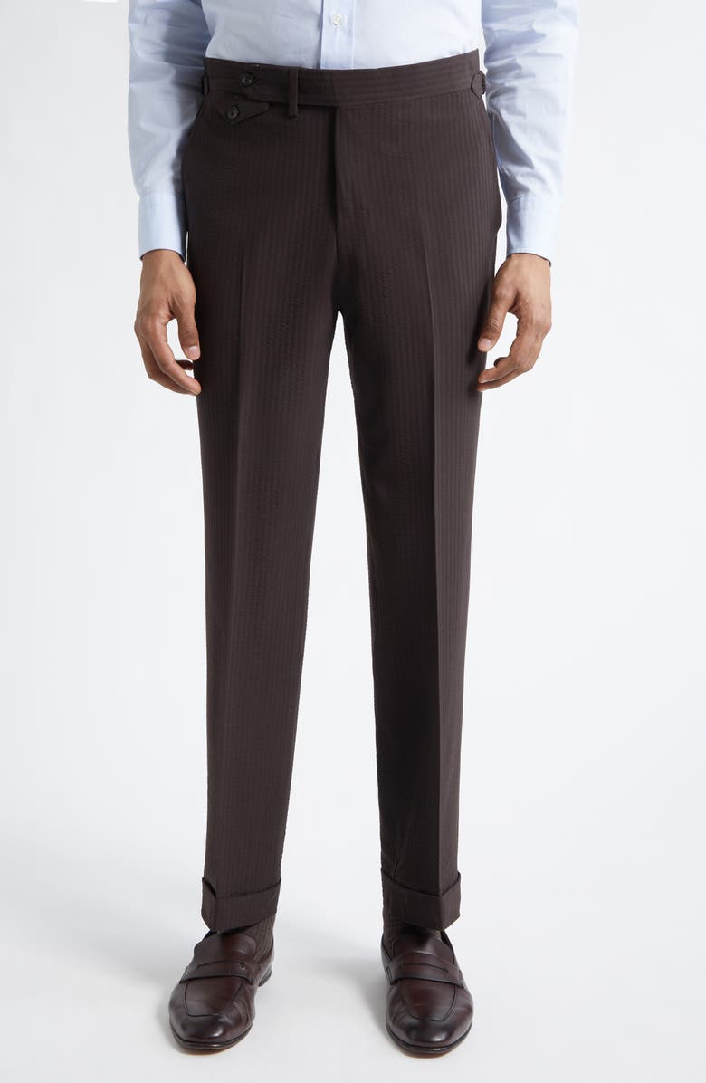 J. Mueser Waverly Tapered Virgin Wool Seersucker Suit, Alternate, color, Brown