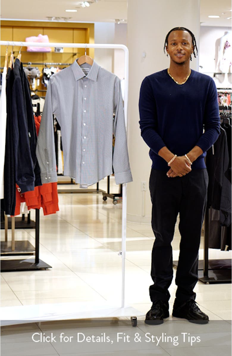 Trim Fit Geometric Print Premium Performance Twill Dress Shirt, sales video thumbnail