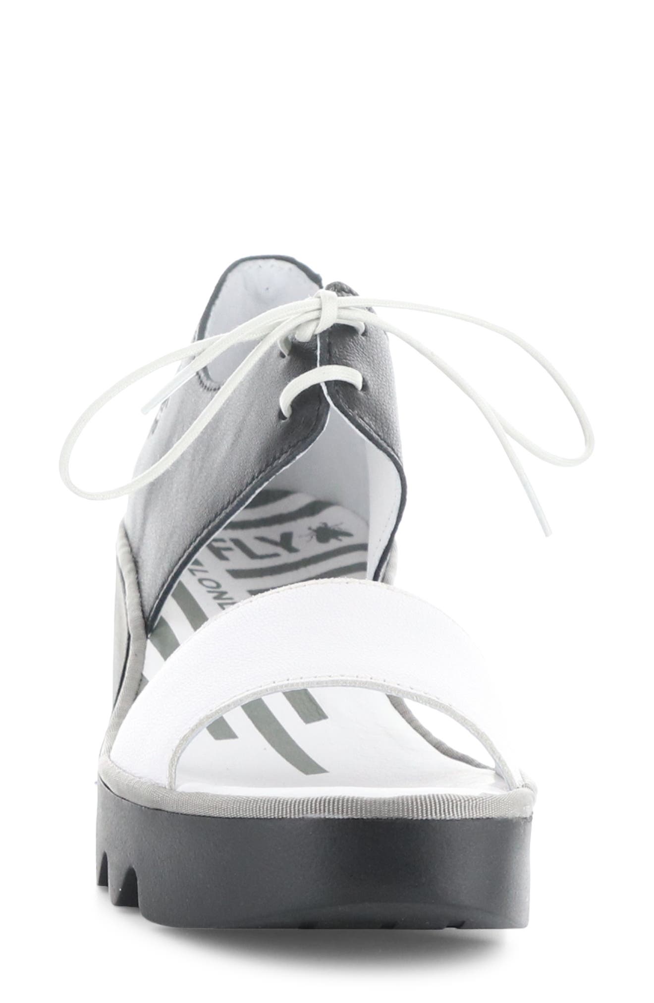 Fly London Bilu Platform Wedge Sandal, Alternate, color, 002 White/Black Mous
