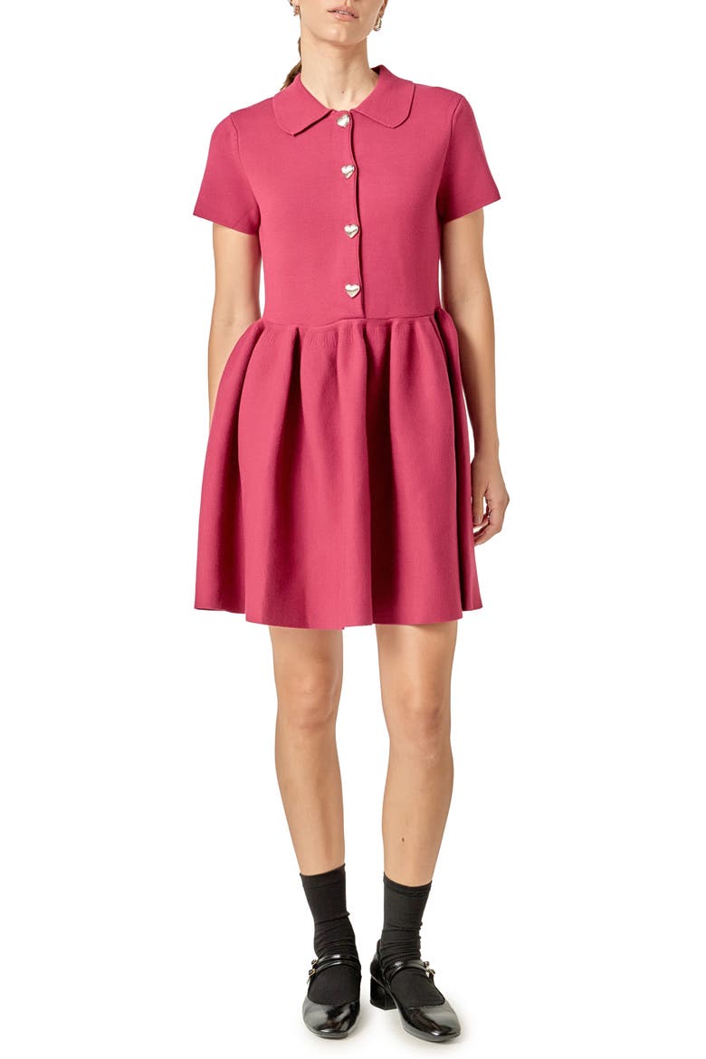 Heart Button Knit Minidress, Main, color, MAROON