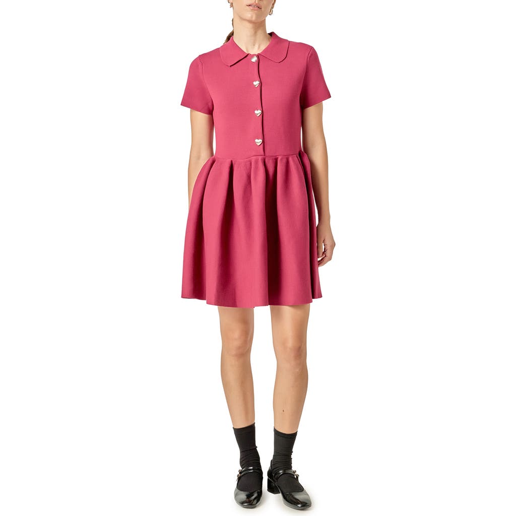 English Factory Heart Button Knit Minidress In Burgundy