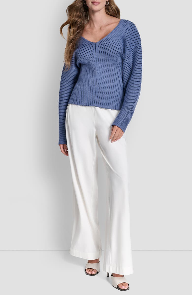 DKNY Transfer Rib V-Neck Sweater, Alternate, color, Liberty Sky/Hudson Blue