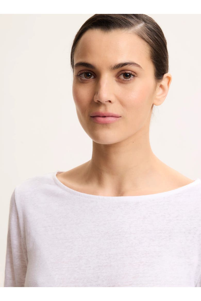 Stretch Linen Three Quarter Sleeve Boatneck T-Shirt, Alternate, color, BLANC