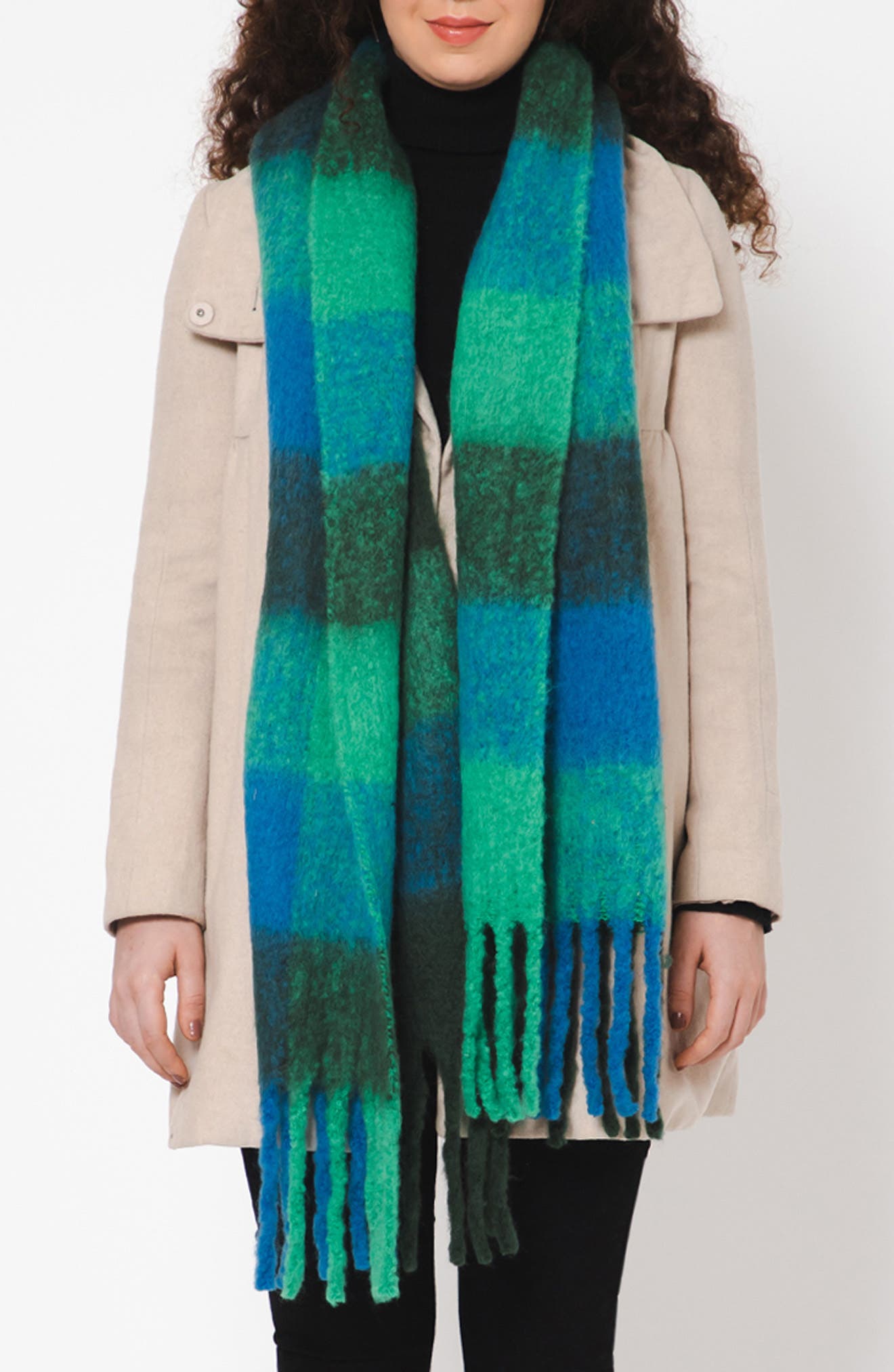 Vismaya Buffalo Check Wool Blend Fringe Scarf