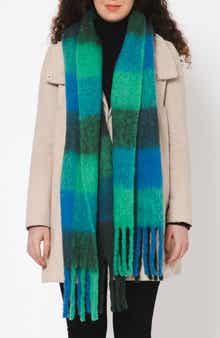 Vismaya Buffalo Check Wool Blend Fringe Scarf
