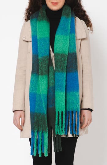 Vismaya Buffalo Check Wool Blend Fringe Scarf In Multi