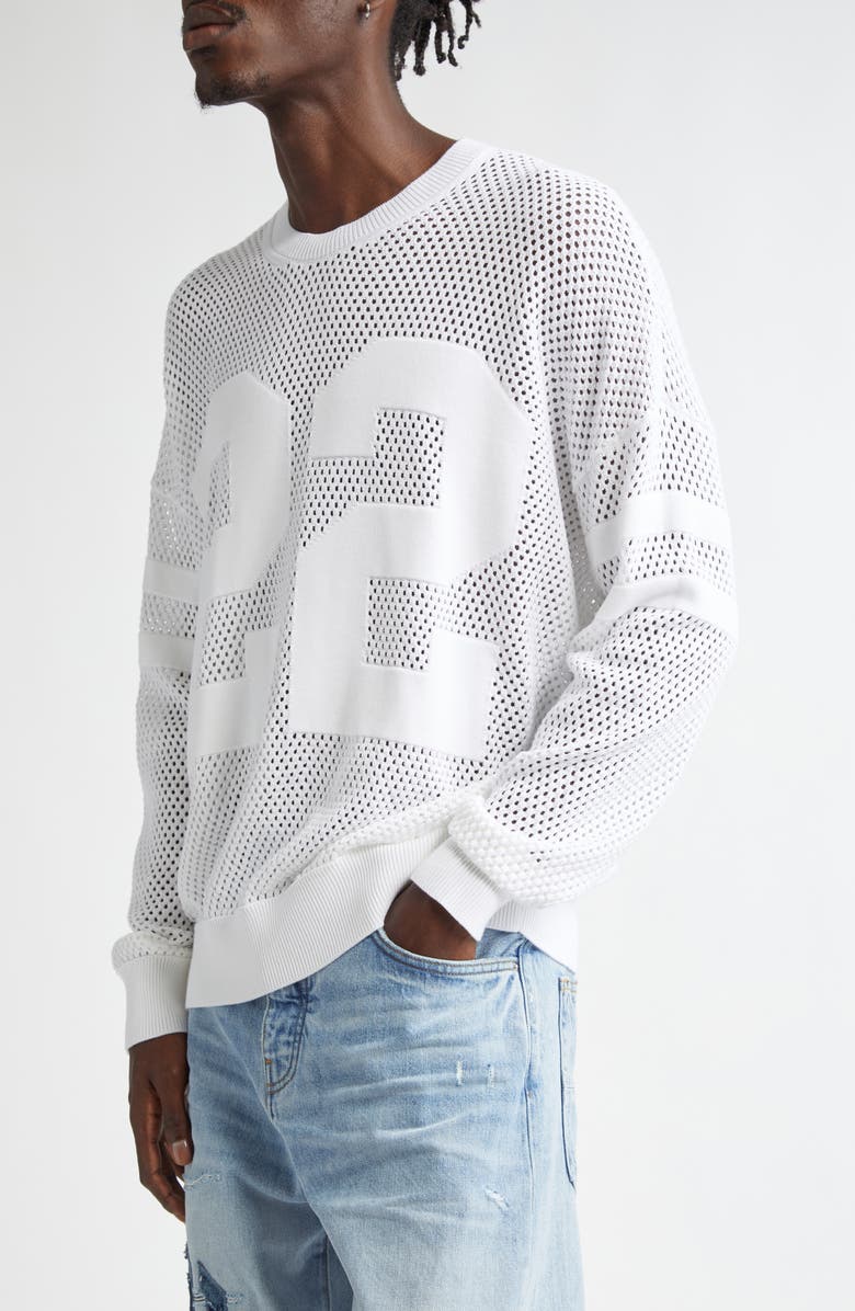 AMIRI 22 Crew Open Stitch Sweater, Alternate, color, White