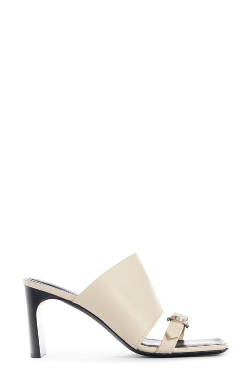 Balenciaga Bel Air Leather Buckle Mule Sandals In Soya/aged Silver