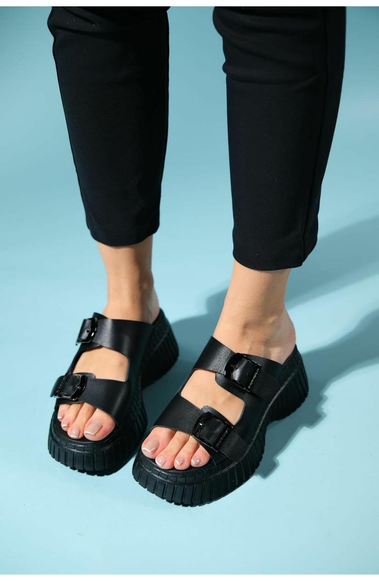 Forever & Always Shoes Joanes Leather Two-Strap Platform Sandal, Alternate, color, Black Leather