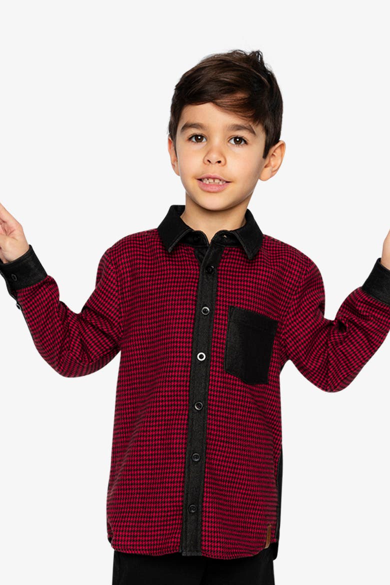 Button Down Houndstooth Chambray Detail Shirt, Alternate, color, Black and Red Houndstooth