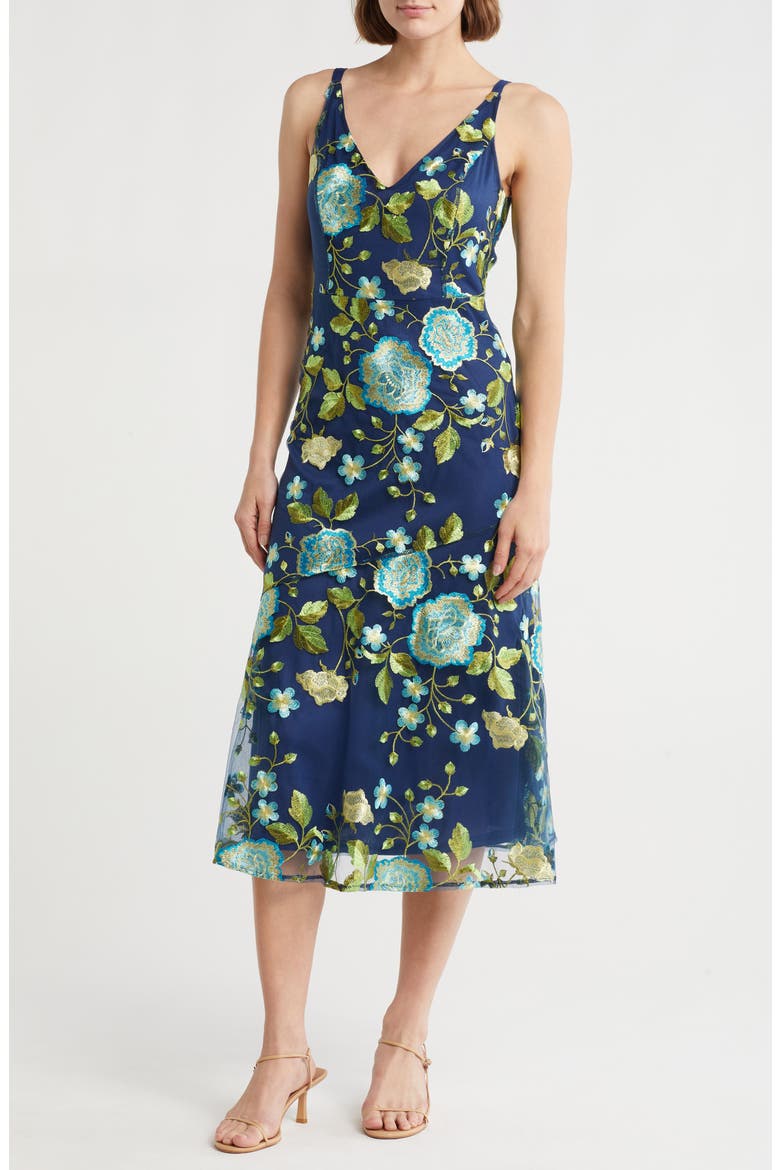 sam edelman floral embroidered dress Sam Edelman Women's Flower Sequin Embroidered Midi Dress - Black