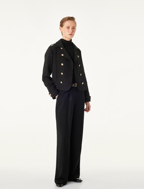 Pointed Collar Long Sleeve Gabardine Napoleon Jacket