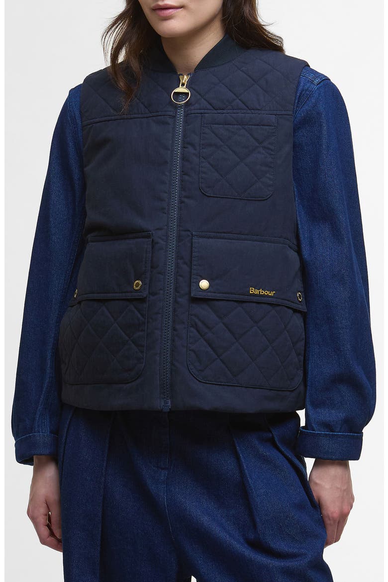 Theodora Quilt Trim Cotton & Nylon Vest, Main, color, DARK NAVY