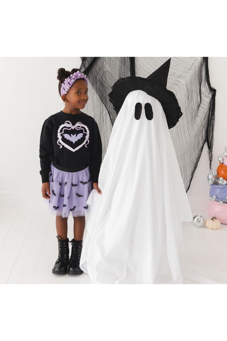 Rhinestone Bat Patch Halloween Sweatshirt, Alternate, color, Black