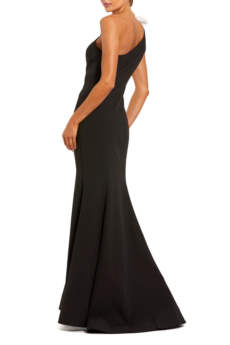 Crepe One Shoulder 3D Flower Mermaid Gown, Alternate, color, Black Ivory
