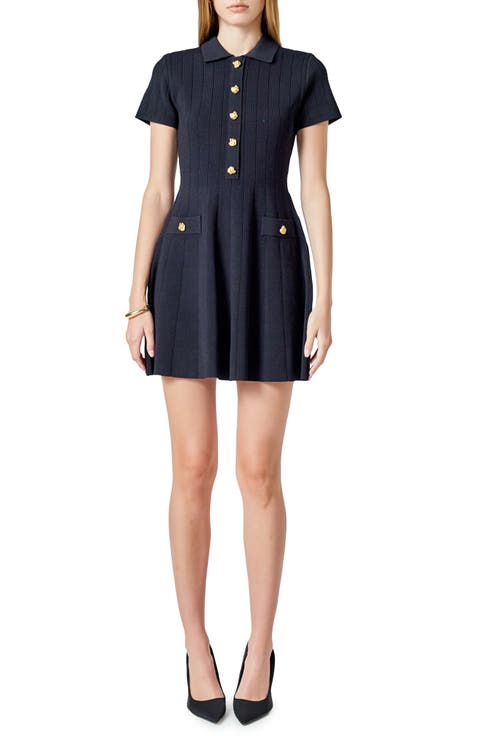 Rib Jewel Button Fit & Flare Minidress