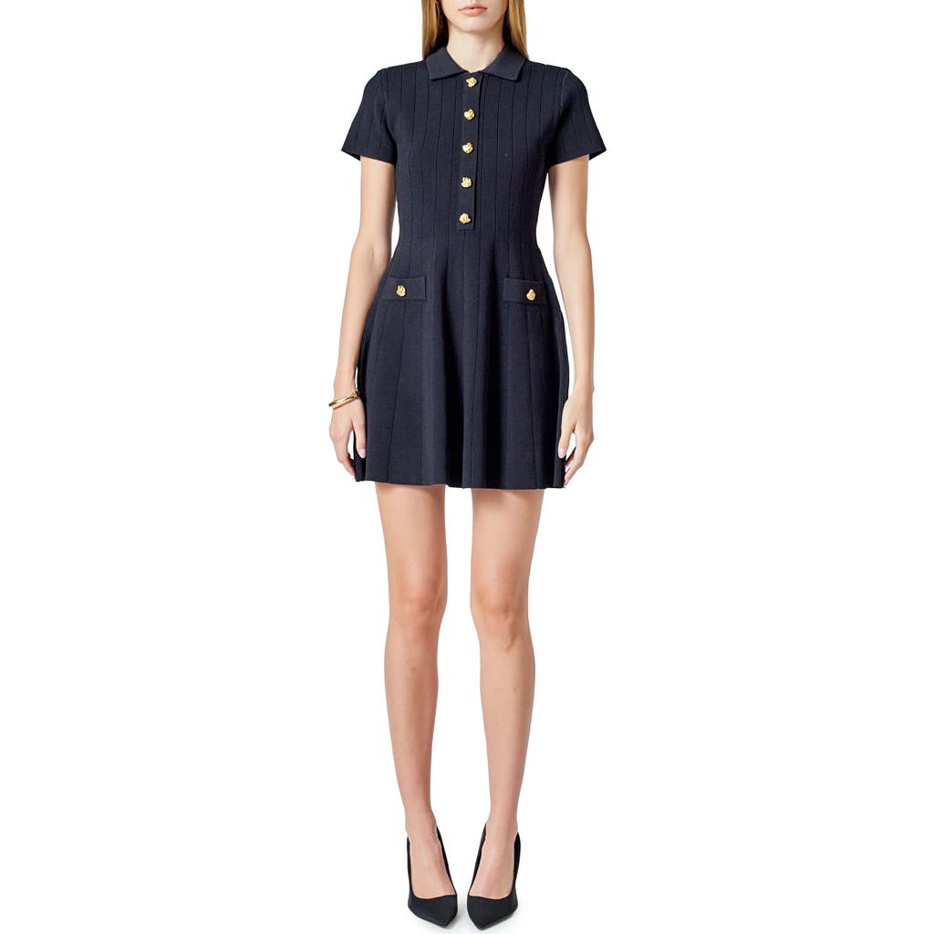Endless Rose Rib Jewel Button Fit & Flare Minidress In Black