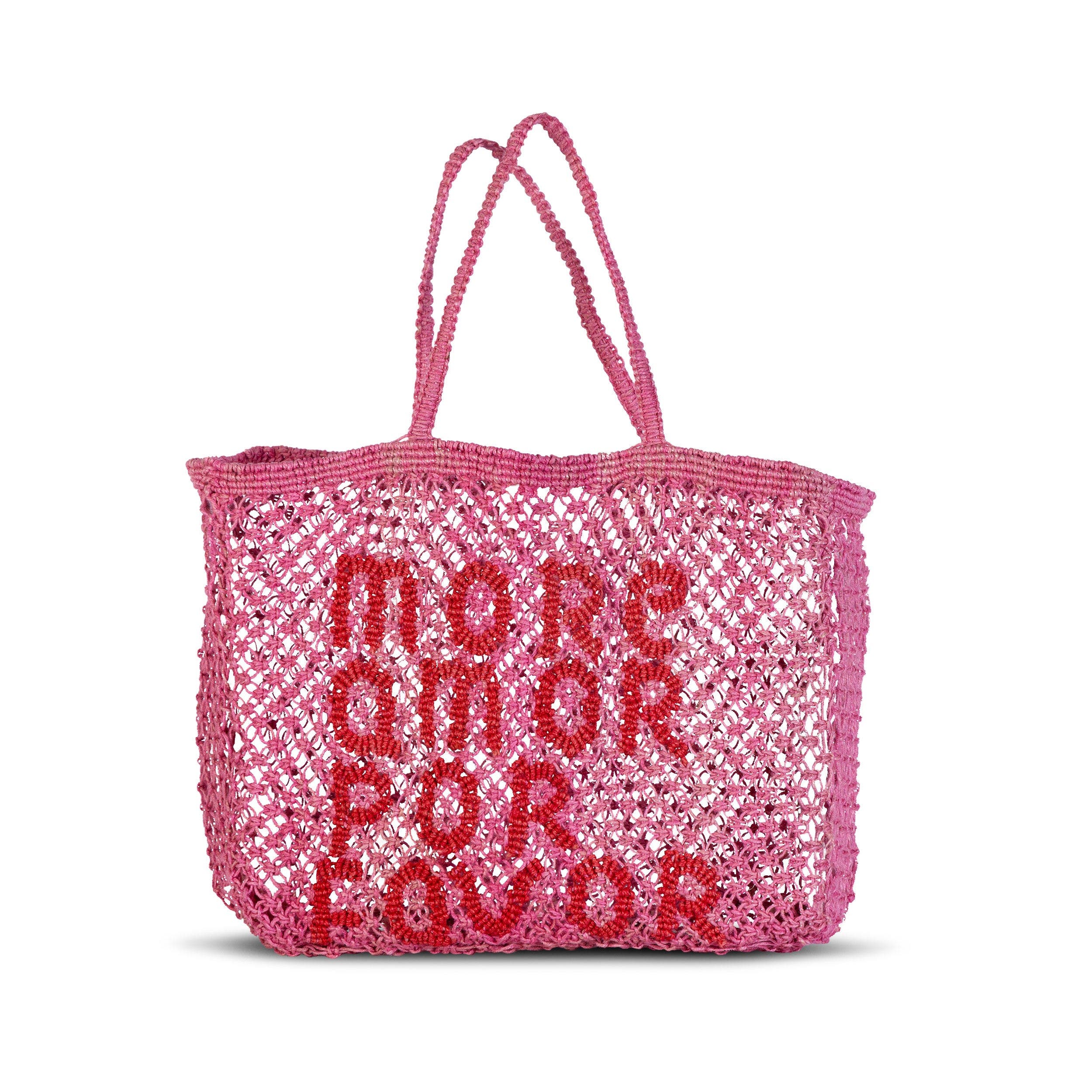 Tin Marin More Amor Por Favor Woven Jute Tote, Main, color, Pink