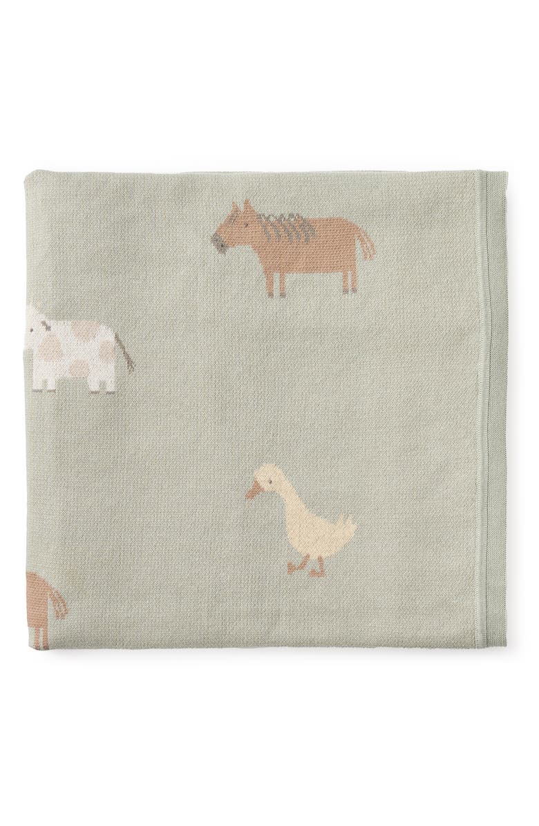 Elegant Baby On the Farm Cotton Knit Blanket, Main, color, Sage