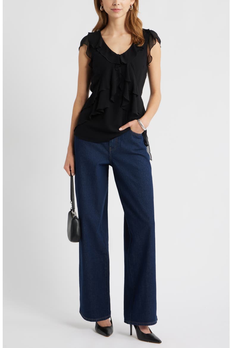 Chiffon Ruffle Top, Alternate, color, BLACK