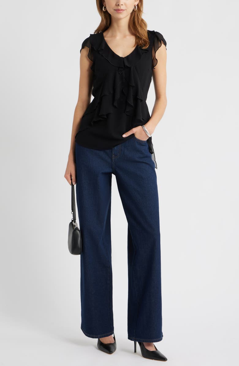 Open Edit Chiffon Ruffle Top, Alternate, color, Black