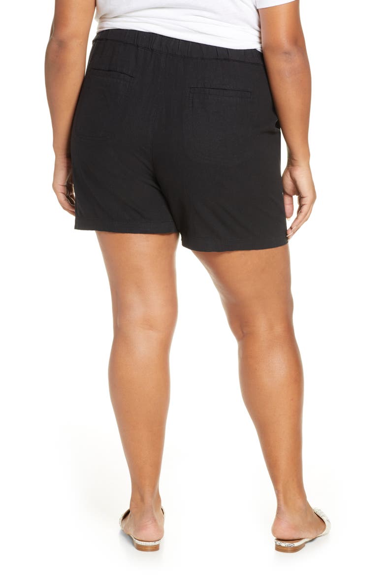 Drawstring Linen Blend Shorts, Alternate, color, BLACK