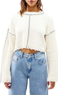BDG Urban Outfitters Distressed Topstitch Rib Crop Sweater