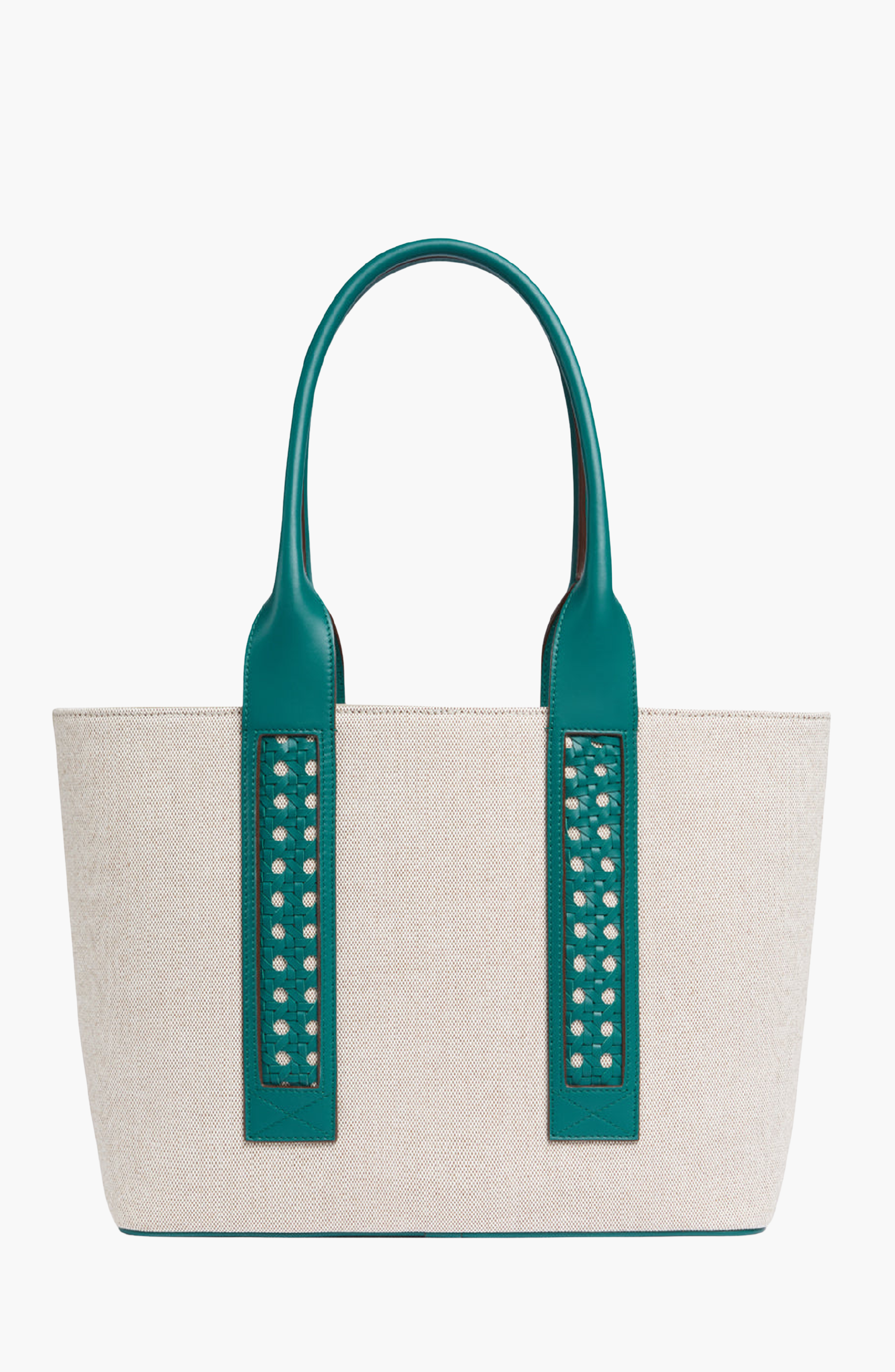 Intreccio Weave Canvas Leather Handle Tote, Alternate, color, Teal