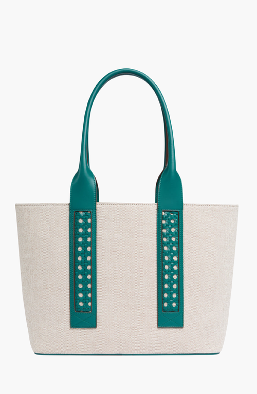Aviteur Intreccio Weave Canvas Leather Handle Tote In Blue
