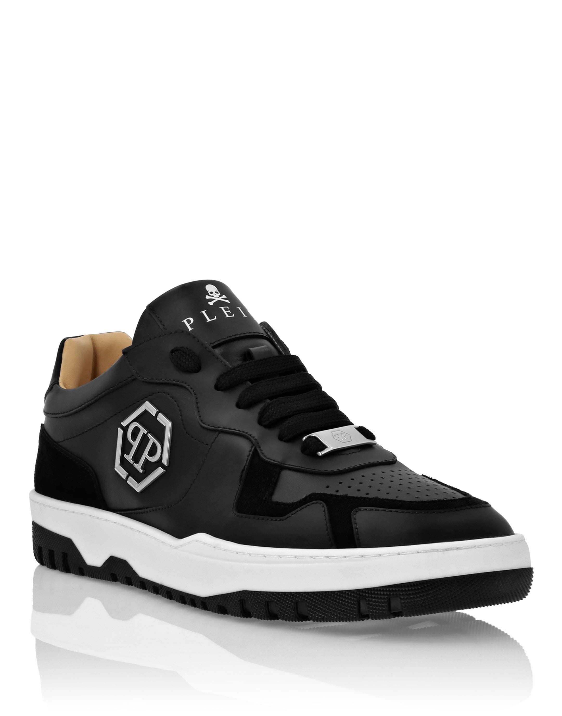 Mix Leather Lo-Top Sneakers Pp Hexagon Unisex, Main, color, black