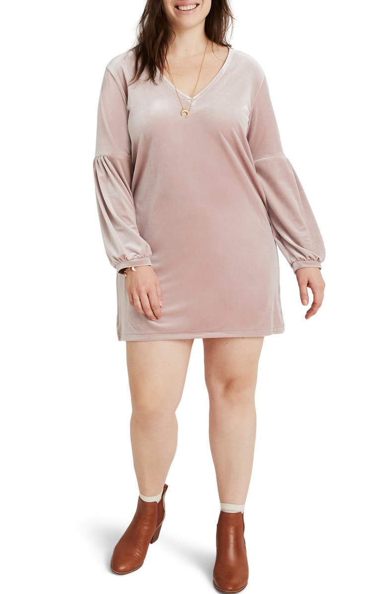 Madewell Balloon Sleeve Velvet Dress, Alternate, color, 