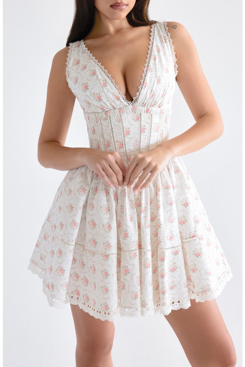 Salma Floral Print Minidress, Alternate, color, CREAM ROSE
