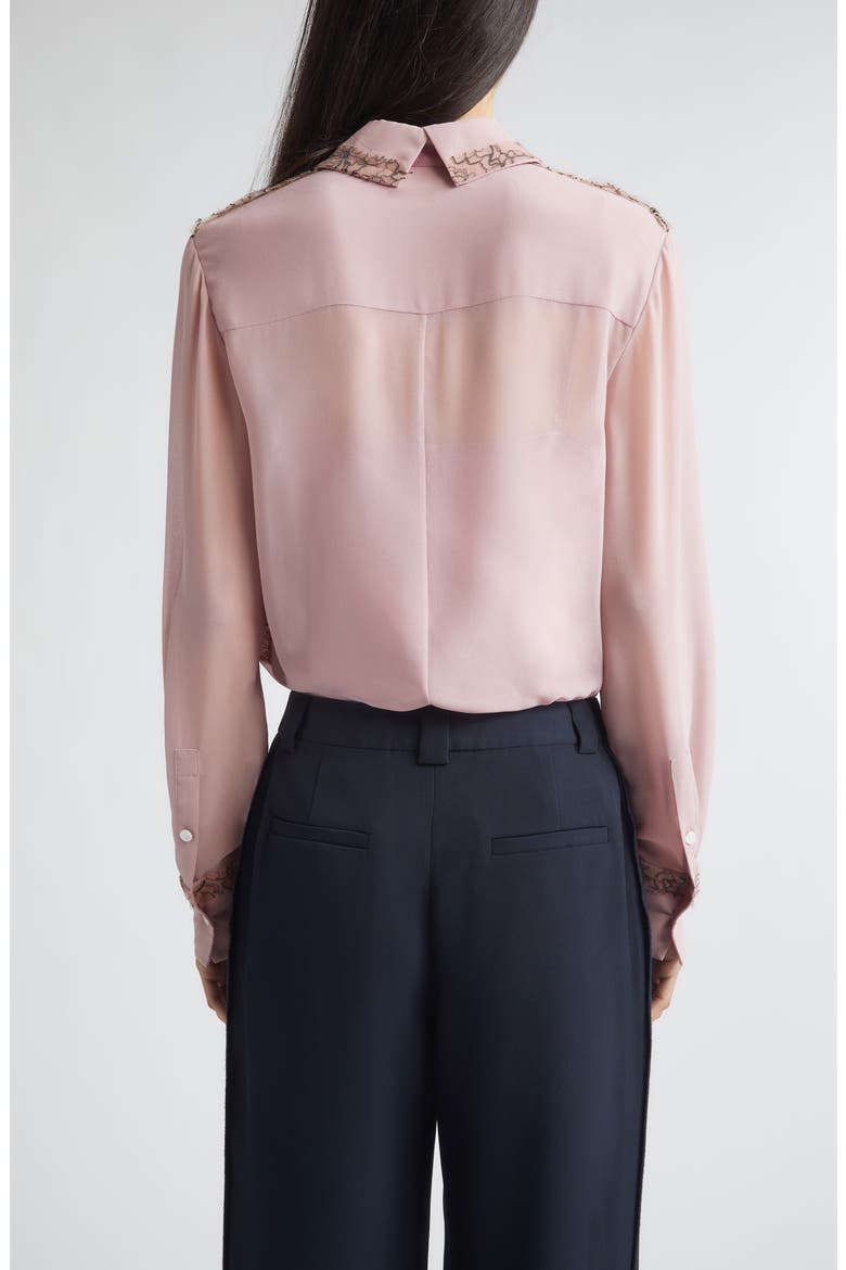 Lace Trim Georgette Button-Up Shirt, Alternate, color, PEONY