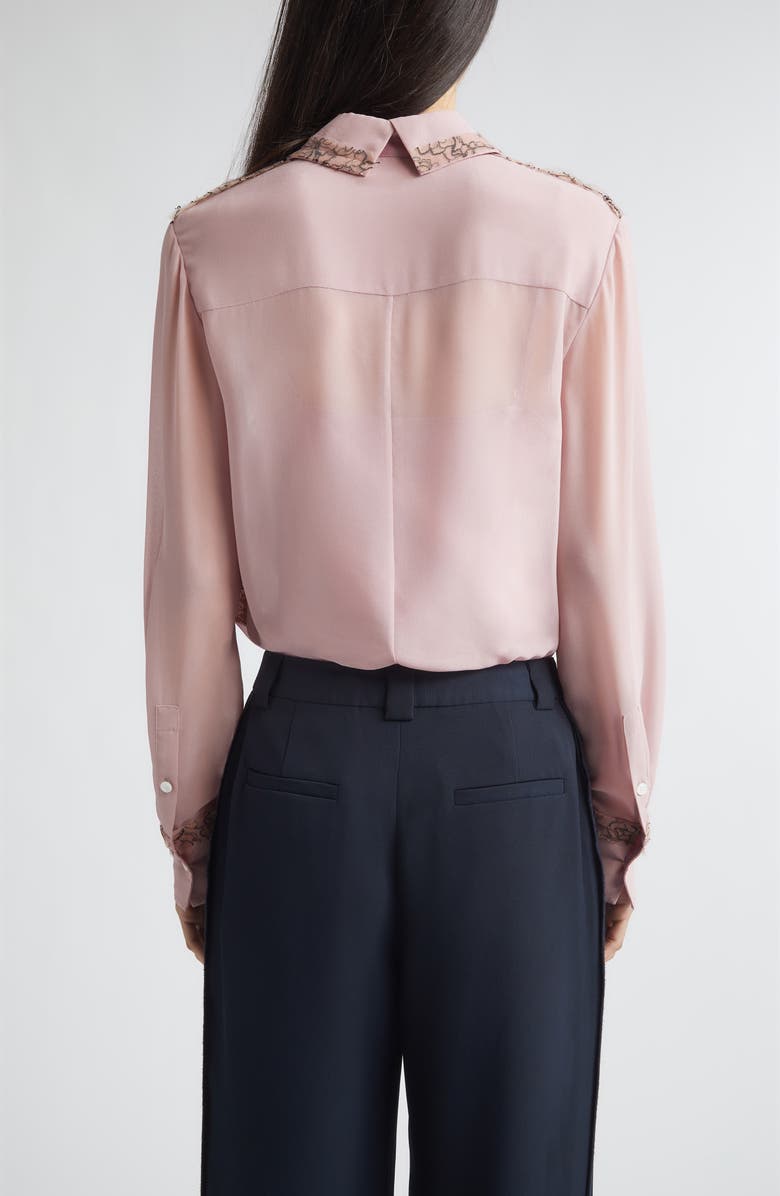Jason Wu Collection Lace Trim Georgette Button-Up Shirt, Alternate, color, Peony
