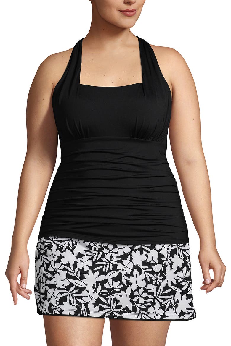 Plus Size Long Chlorine Resistant Square Neck Halter Tankini Swimsuit Top, Alternate, color, Black