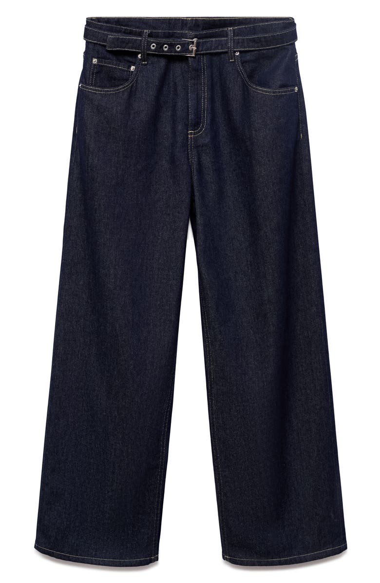 MANGO Belted Straight Leg Jeans, Alternate, color, Open Blue
